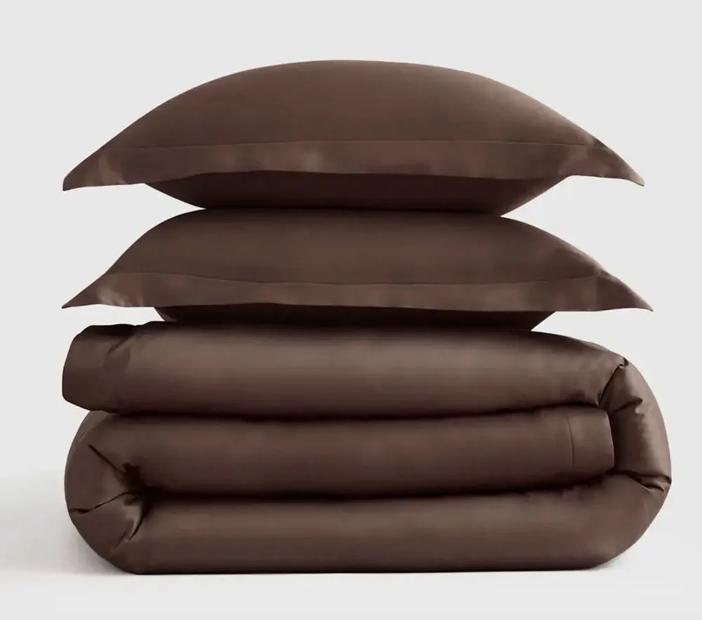 Quince Signature Giza Cotton Sateen Duvet Cover Set Espresso Full/Queen NWOT